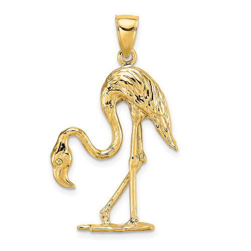 Lex & Lu 14k Yellow Gold 3D and Textured Flamingo Charm - Lex & Lu