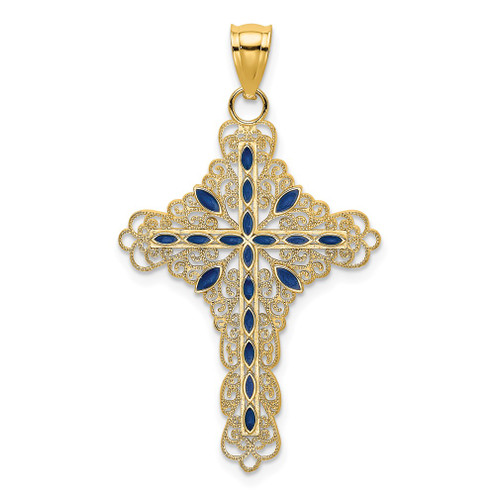 Lex & Lu 14k Yellow Gold Blue Enamel Filigree Cross Charm - Lex & Lu