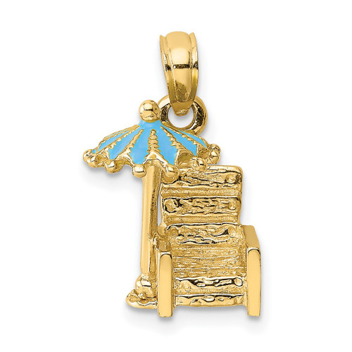 Lex & Lu 14k Yellow Gold 3D Beach Chair w/Aqua Enameled Umbrella Charm - Lex & Lu