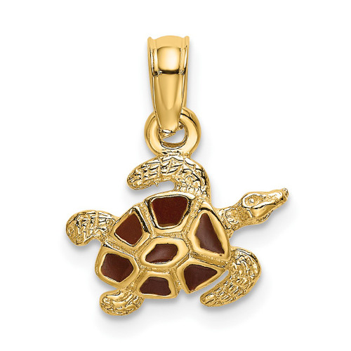 Lex & Lu 14k Yellow Gold Textured and Enameled Sea Turtle Charm LALK6751 - Lex & Lu