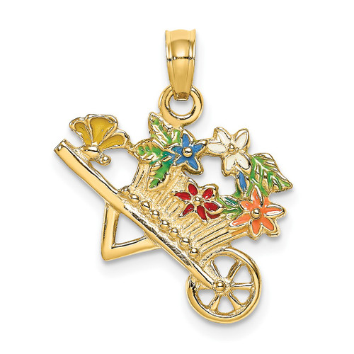 Lex & Lu 14k Yellow Gold 3D Flower Cart w/Multi-Color Flowers Charm - Lex & Lu