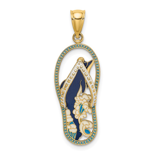 Lex & Lu 14k Yellow Gold Enamel Dolphin Flip-Flop Charm - Lex & Lu