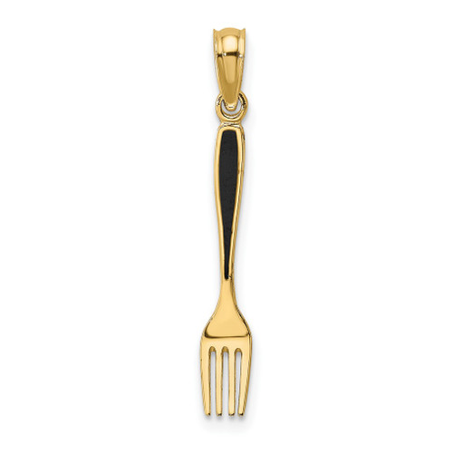 Lex & Lu 14k Yellow Gold w/Black Enamel 3D Table Fork Charm - Lex & Lu