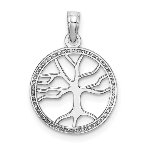 Lex & Lu 14k White Gold 3D Small Tree of Life In Round Frame Charm - Lex & Lu