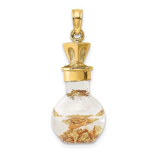 Lex & Lu 14k 3D Gold Leaf In Bottle Charm - Lex & Lu