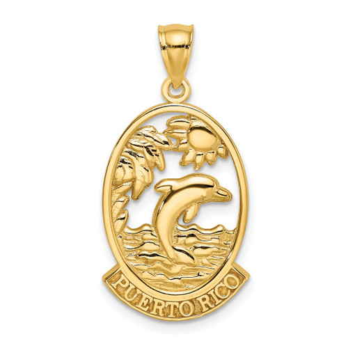 Lex & Lu 14k Yellow Gold PUERTO RICO w/Dolphin and Sunset In Frame Charm - Lex & Lu