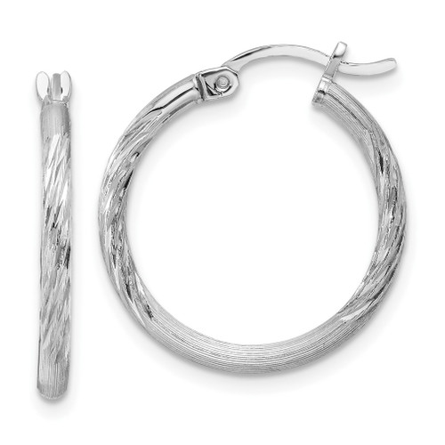 Lex & Lu Sterling Silver w/Rhodium 2mm Satin & D/C Hoop Earrings LAL23877 - Lex & Lu