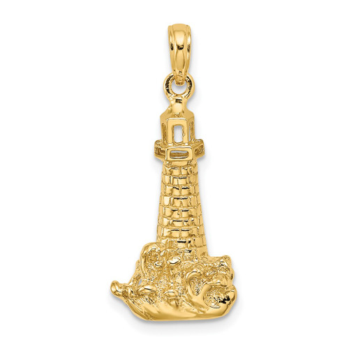 Lex & Lu 14k Yellow Gold Lighthouse w/Wave Charm LALK7410 - Lex & Lu