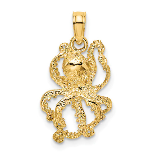 Lex & Lu 14k Yellow Gold 2D Textured Octopus Charm - Lex & Lu