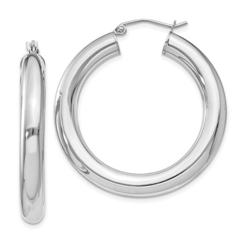 Lex & Lu Sterling Silver w/Rhodium 5mm Round Hoop Earrings LAL23888 - Lex & Lu