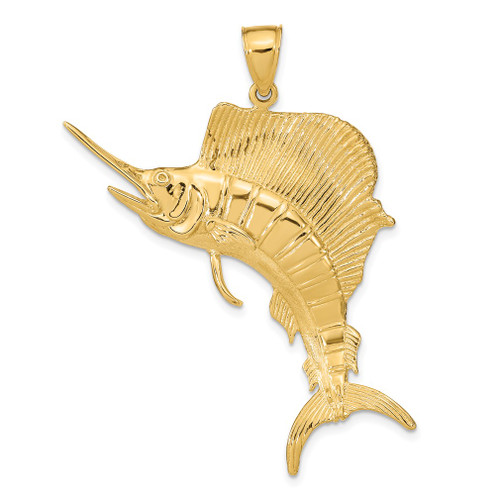 Lex & Lu 14k Yellow Gold 3D Polished Textured Sailfish Charm - Lex & Lu