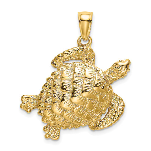Lex & Lu 14k Yellow Gold 2D Textured Sea Turtle Charm LALK7652 - Lex & Lu
