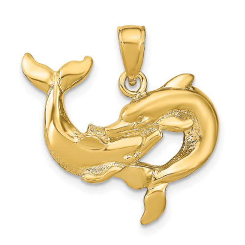 Lex & Lu 14k Yellow Gold Dolphins Pendant LALK7724 - Lex & Lu