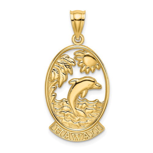 Lex & Lu 14k Yellow Gold HAWAII w/Dolphins in Waves Charm - Lex & Lu