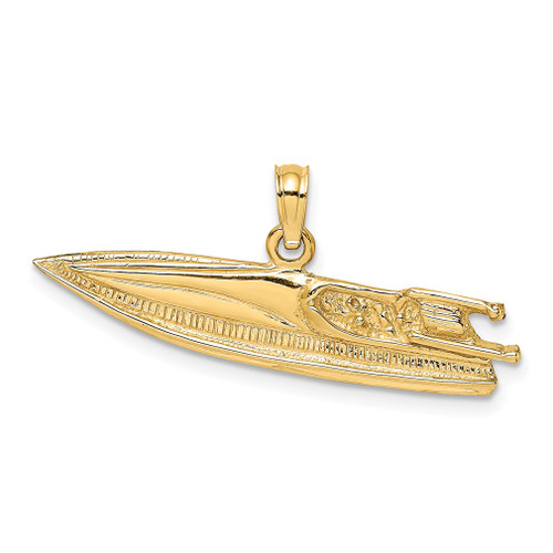 Lex & Lu 14k Yellow Gold 2D Textured Speed Boat Charm - Lex & Lu