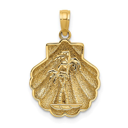 Lex & Lu 14k Yellow Gold 2D and Textured Shell w/Mini Double Palm Tree Charm - Lex & Lu