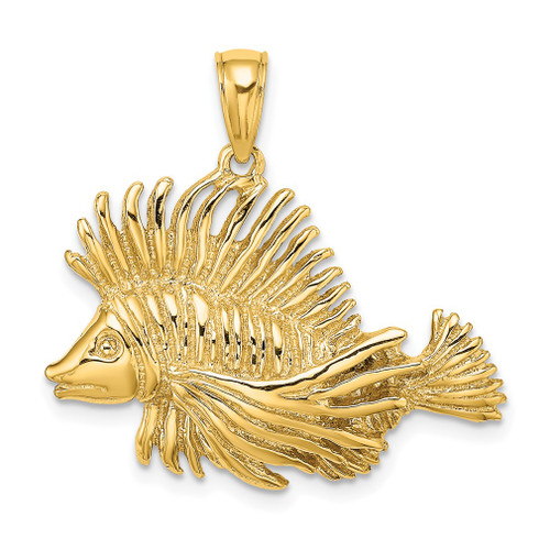 Lex & Lu 14k Yellow Gold 2D Polished and Textured LION Fish Charm - Lex & Lu
