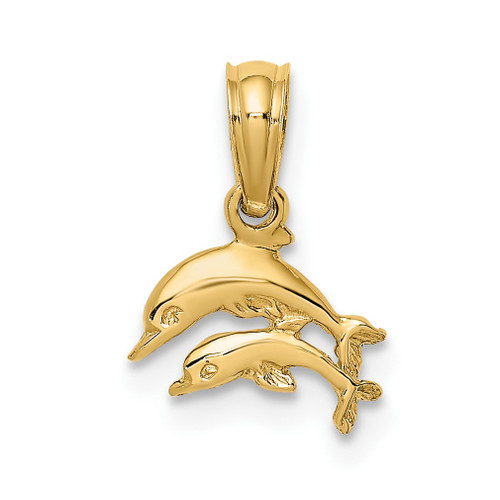 Lex & Lu 14k Yellow Gold 2D Mini Double Dolphins Swimming Charm - Lex & Lu