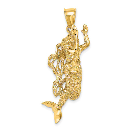 Lex & Lu 14k Yellow Gold 3D Textured Large Mermaid Charm - Lex & Lu