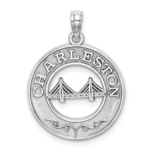 Lex & Lu 14k White Gold CHARLESTON Round Frame w/Bridge Charm - Lex & Lu