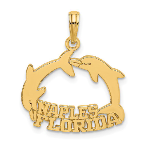Lex & Lu 14k Yellow Gold NAPLES FLORIDA Under Jumping Dolphins Charm - Lex & Lu