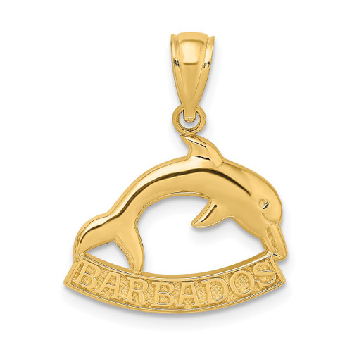 Lex & Lu 14k Yellow Gold 2D and Polished BARBADOS Under Dolphin Charm - Lex & Lu