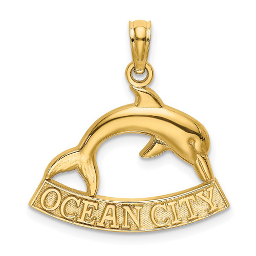 Lex & Lu 14k Yellow Gold 2D OCEAN CITY Under Dolphin Charm - Lex & Lu