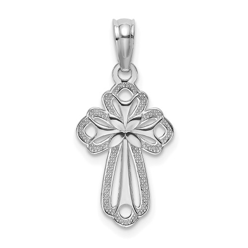 Lex & Lu 14k White Gold Cut-Out Polished and Textured Cross Charm - Lex & Lu