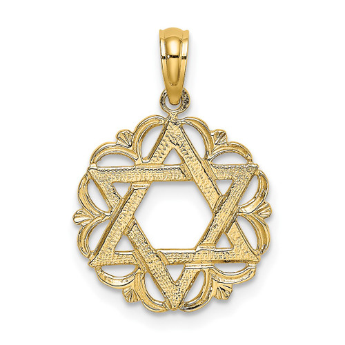 Lex & Lu 14k Yellow Gold Star Of David In Scalloped Circle Charm - Lex & Lu