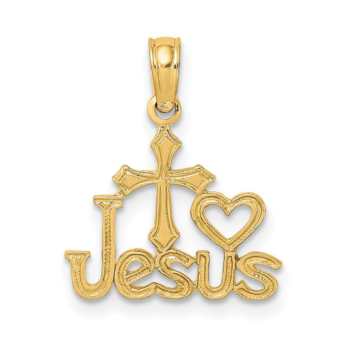 Lex & Lu 14k Yellow Gold Jesus w/Cross and Heart Charm - Lex & Lu