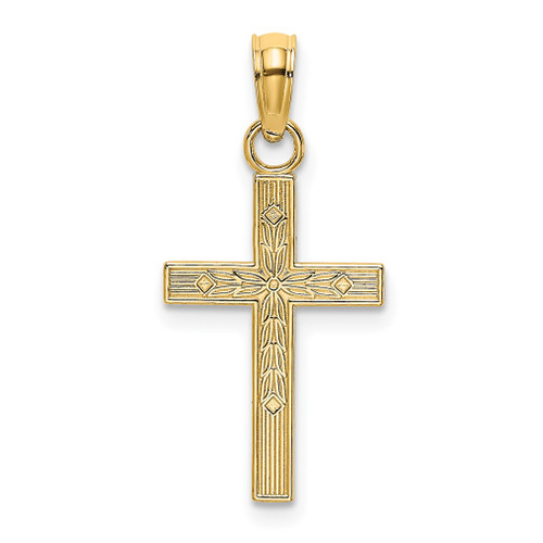 Lex & Lu 14k Yellow Gold Textured Center Block Cross Charm - Lex & Lu