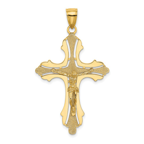 Lex & Lu 14k Yellow Gold Textured and Cut-Out Crucifix w/Spade Tips Charm - Lex & Lu