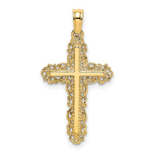 Lex & Lu 14k Yellow Gold Cross w/Filigree Lace Trim Charm - Lex & Lu