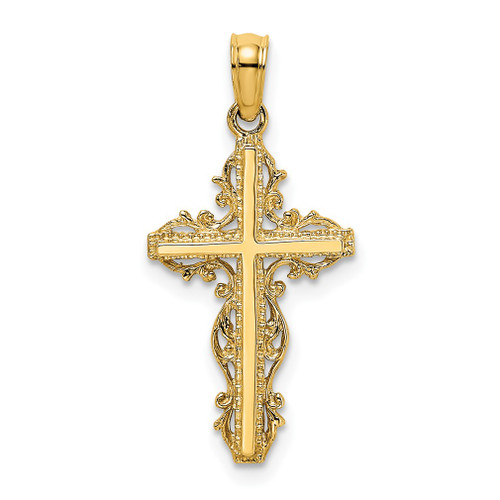 Lex & Lu 14k Yellow Gold Stick Cross w/Lace Trim Charm - Lex & Lu