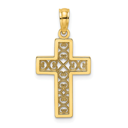 Lex & Lu 14k Yellow Gold Textured Lace Center Cross Charm - Lex & Lu