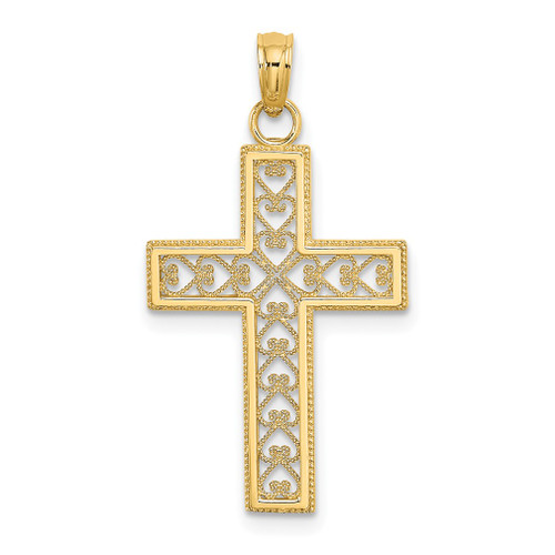 Lex & Lu 14k Yellow Gold Filigree Beaded Outline Cross Charm - Lex & Lu