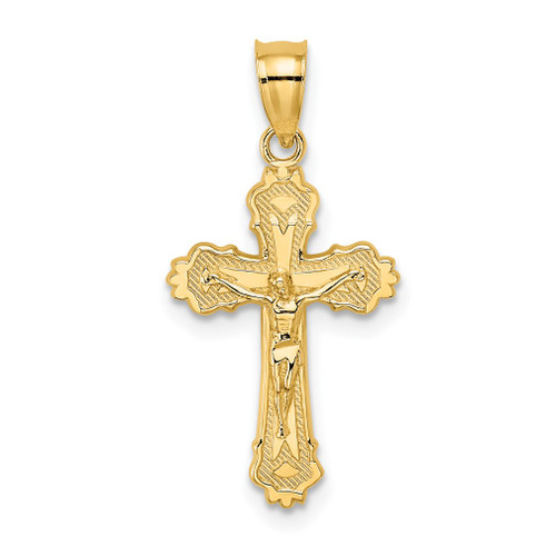 Lex & Lu 14k Yellow Gold w/Textured Scalloped Edge Crucifix Charm - Lex & Lu