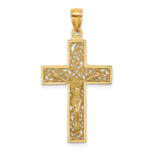 Lex & Lu 14k Yellow Gold Textured Swirl Design Crucifix Charm - Lex & Lu