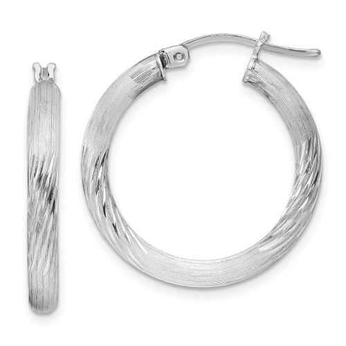 Lex & Lu Sterling Silver w/Rhodium 3.00mm Satin D/C Hoop Earrings LAL23988 - Lex & Lu