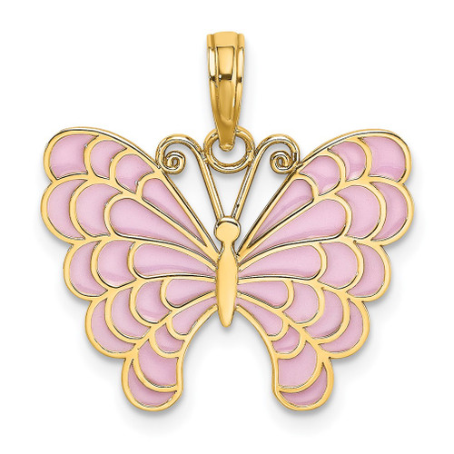 Lex & Lu 14k Yellow Gold Butterfly w/Lavender Stained Glass Wings Charm - Lex & Lu