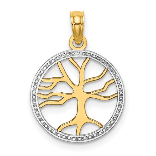 Lex & Lu 14k Yellow Gold w/Rhodium 3D Tree of Life in Round Frame Charm - Lex & Lu