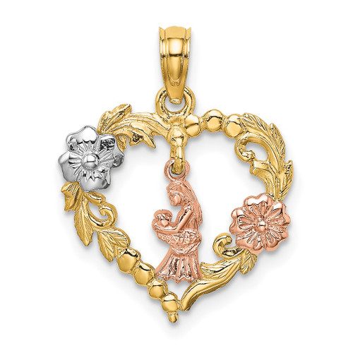 Lex & Lu 14k Tri-Color Gold Motherly Love w/Flowers In Heart Charm - Lex & Lu