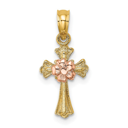 Lex & Lu 14k Two-tone Gold Cross w/Small Flower Charm - Lex & Lu