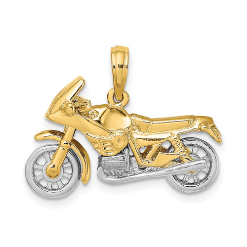 Lex & Lu 14 Yellow Gold w/Rhodium3D Moveable Motorcycle Charm LALK9162 - Lex & Lu