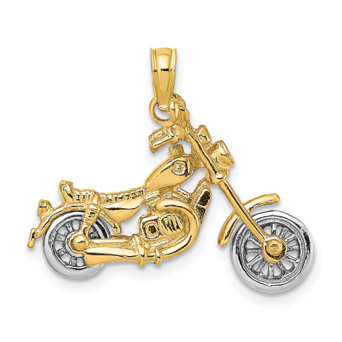 Lex & Lu 14 Yellow Gold w/Rhodium3D Moveable Motorcycle Charm LALK9164 - Lex & Lu