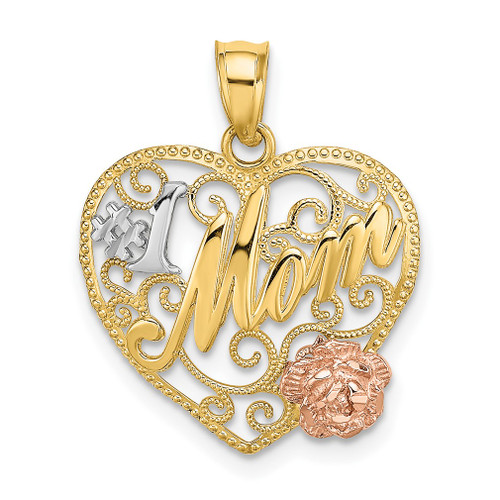 Lex & Lu 14k Yellow Gold w/Rhodium #1 MOM Heart Charm - Lex & Lu