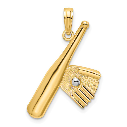 Lex & Lu 14k Yellow Gold w/Rhodium Baseball Bat with Ball Charm - Lex & Lu