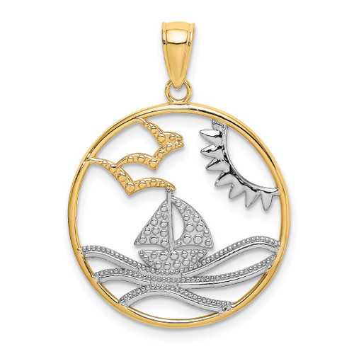 Lex & Lu 14k Yellow Gold w/Rhod Sun, Sailboat, Water and Seagulls Frame Charm - Lex & Lu