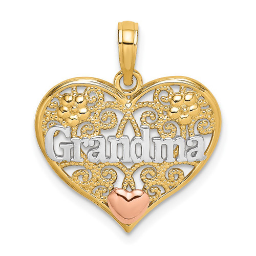 Lex & Lu 14k Tri-Color Gold Grandma In Filigree Heart Charm - Lex & Lu