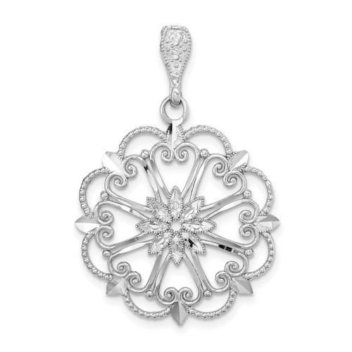 Lex & Lu 14k White Gold Starbust w/Heart and D/C Beaded Scallop Edge Charm - Lex & Lu